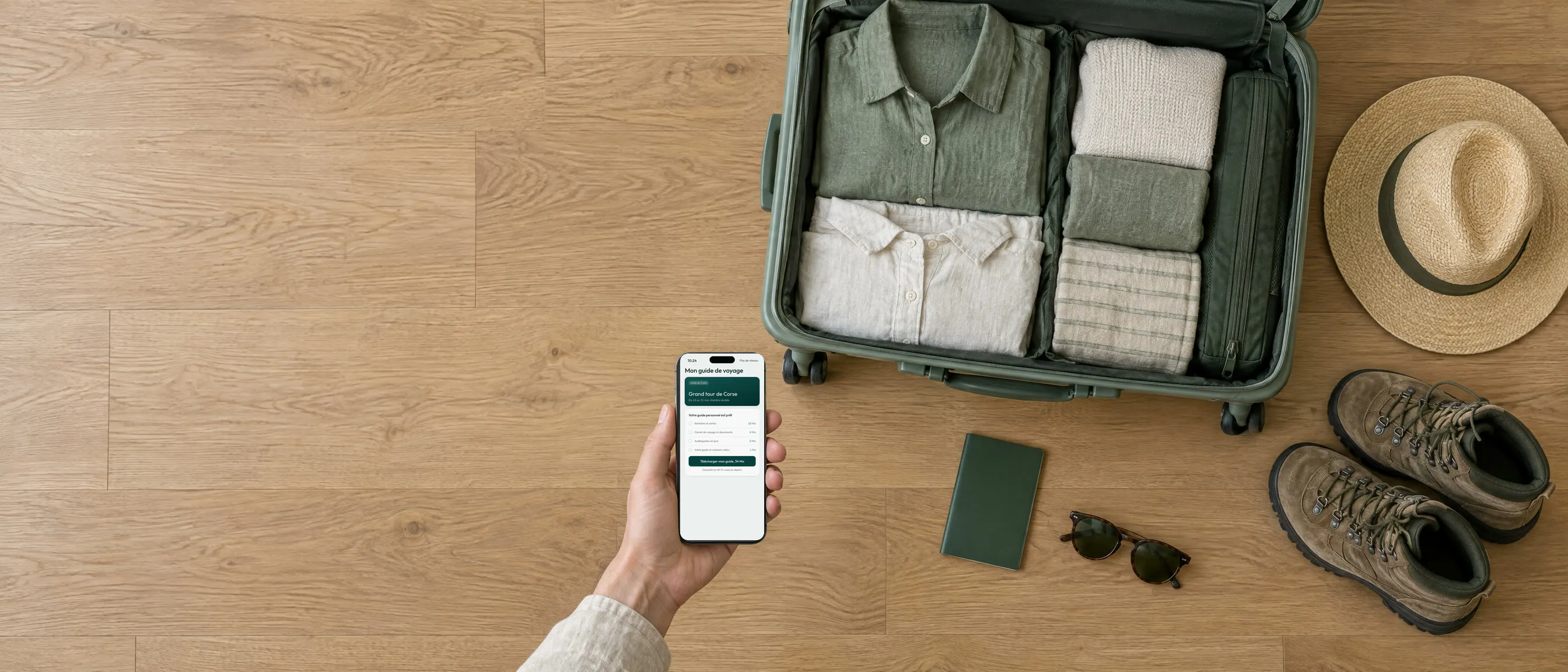 Les affaires de voyage préparées avant le départ